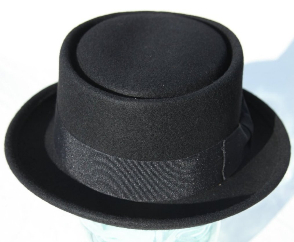High quality black 100 wool felt ska pork pie / rude boy hat Small